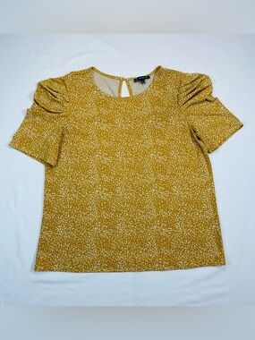 Adrianna Papell Mustard with White Speckle Puff-Sleeve Blouse